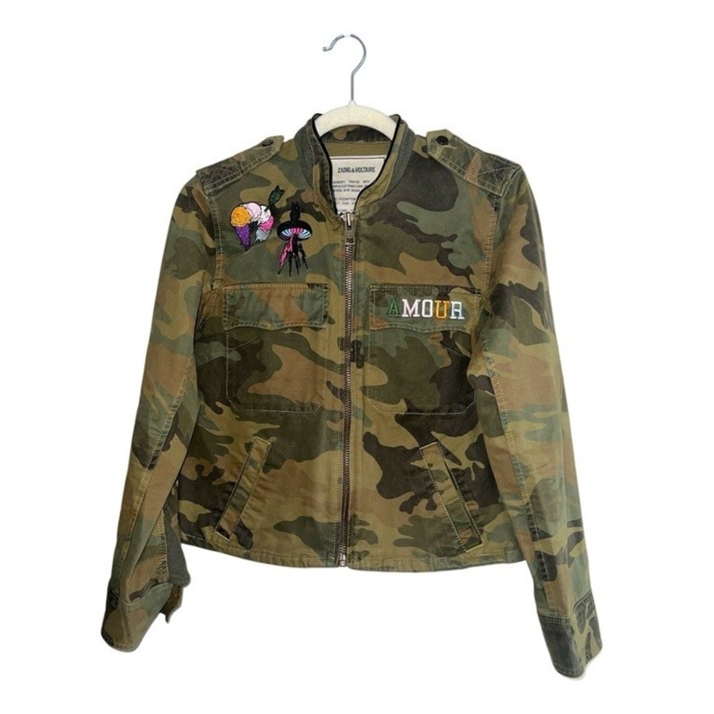 Zadig & Voltaire Kavys Camou Camo Military Utility Jacket Embroidered M